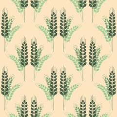 Fototapeta na wymiar Ear of wheat rye green seamless pattern, easy to recolor