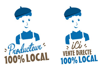 Producteur local français avec béret, promotion des produits 100% locaux, magasin producteur local - obrazy, fototapety, plakaty