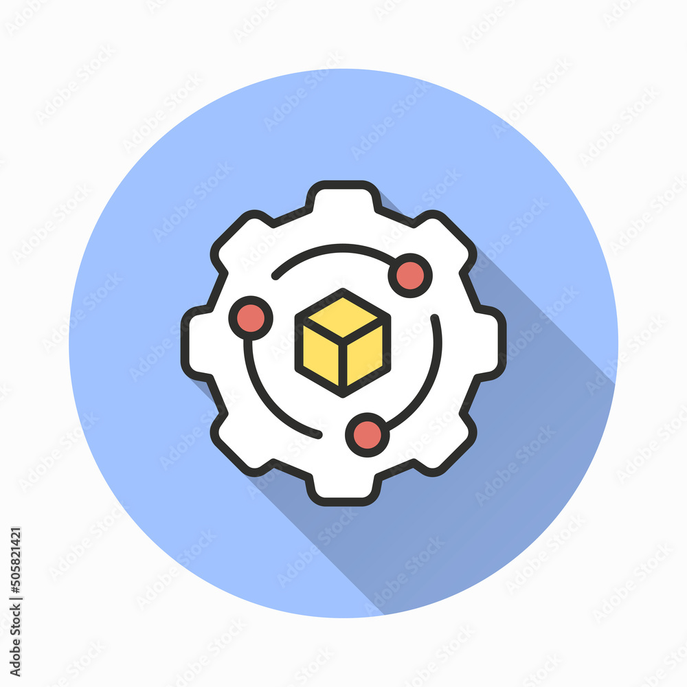 Poster blockchain icon with long shadow for graphic and web design.