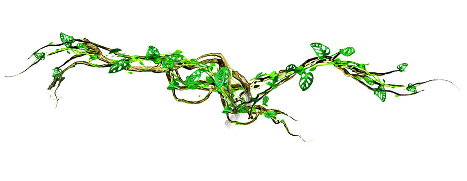 long tree branches sticking out wrapped around green leaves graphic editing