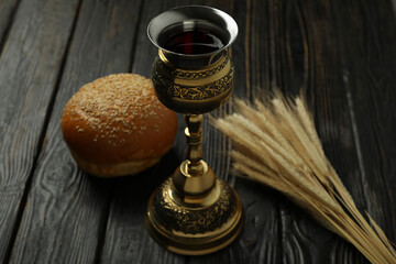 Concept or composition of Eucharist, close up