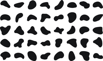 Fototapeta na wymiar black shapes. Organic black blobs of irregular shape. Abstract blotch, inkblot and pebble silhouettes, liquid amorphous splodge elements water forms minimal bubb