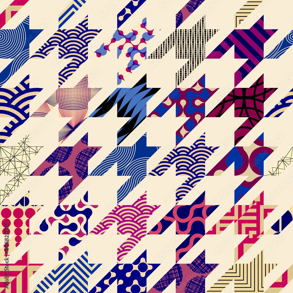 Poster geometric collage in retro patchwork geometric style. vector image