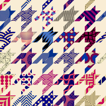 Geometric Collage In Retro Patchwork Geometric Style. Vector Image