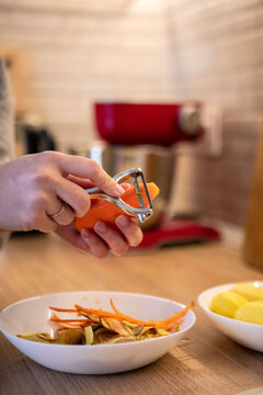 peeling up carrot close up