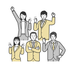 5人のやる気あふれるビジネスチーム　上半身2
