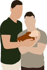 Gay couple holding their newborn daughter