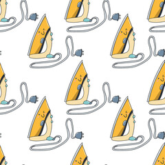 doodle seamless pattern of irons. cute cartoon items. Vector illustration