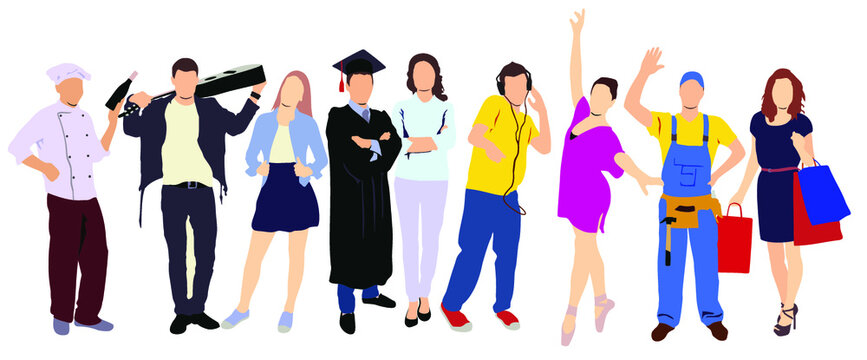vector illustration of group of people of different profession and occupation