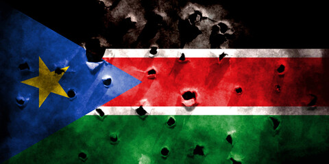 Closeup of grunge South Sudan flag