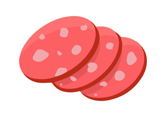 Sausage meat assortment. Butcher shop products.   Isolated flat on a white background. Vector illustration