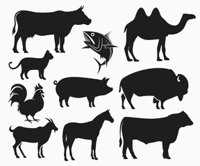 Silhouettes animals icon. Standing animals vector icons