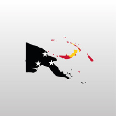 Papua New Guinea national flag in country map silhouette