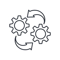 Exchange, substitution of technologies. Vector linear icon isolated on white background