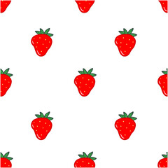 Seamless pattern with red strawberries in cartoon style. Vector food illustration background.