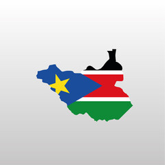 South Sudan national flag in country map silhouette