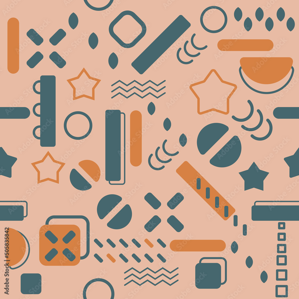 Fototapete memphis decor from different shapes. vector and simple seamless pattern.