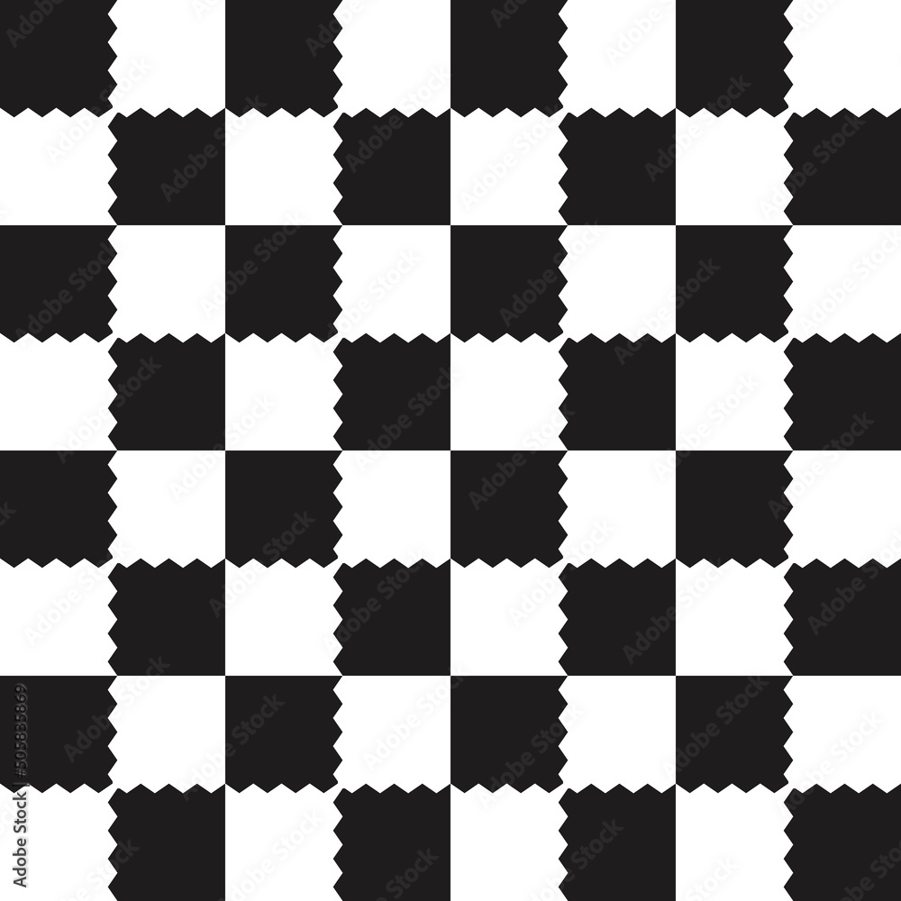 Poster Checkered and jagged pattern. Vector and elementary decor pattern of identical black and white cells.