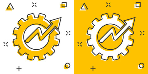 Productivity icon in comic style. Process strategy cartoon vector illustration on isolated background. Seo analytics splash effect sign business concept.