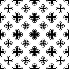 Black decor crosses on a white background. Vector seamless and ornamental.