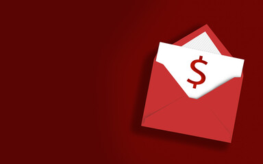United States Dollar Icon in Envelope on Red Background