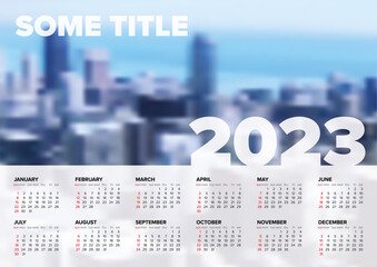 Light calendar template for the year 2023 (weeks strart sunday)