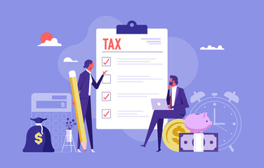 Man and woman themselves write information into document, employees with pencil indicate company income, family budget, filling taxes by yourself 