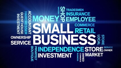 Small Business animated tag word cloud;text design animation kinetic typography seamless loop.
