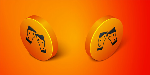 Isometric Glass of beer icon isolated on orange background. Orange circle button. Vector