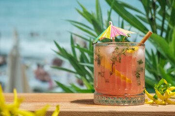 Summer cocktail at beach bar.