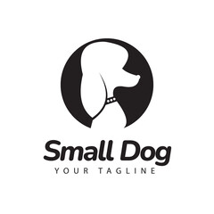 Obraz premium Small dog silhouette design logo, mini poodle facing. Veterinarians, veterinarians.
