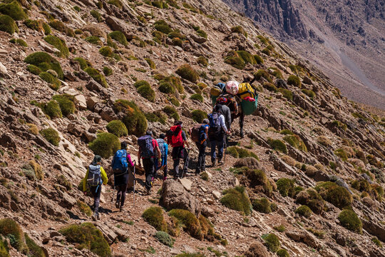 trekking group, Timaratine, MGoun trek, Atlas mountain range, morocco, africa