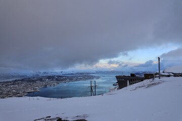 winter landscape with lots of snow near the city of tromso norway