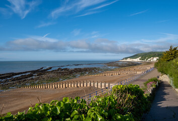 View across Eastbourne beach to Beachy Head on a sunny morning