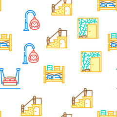 Interior Style Design Vector Seamless Pattern Color Line Illustration