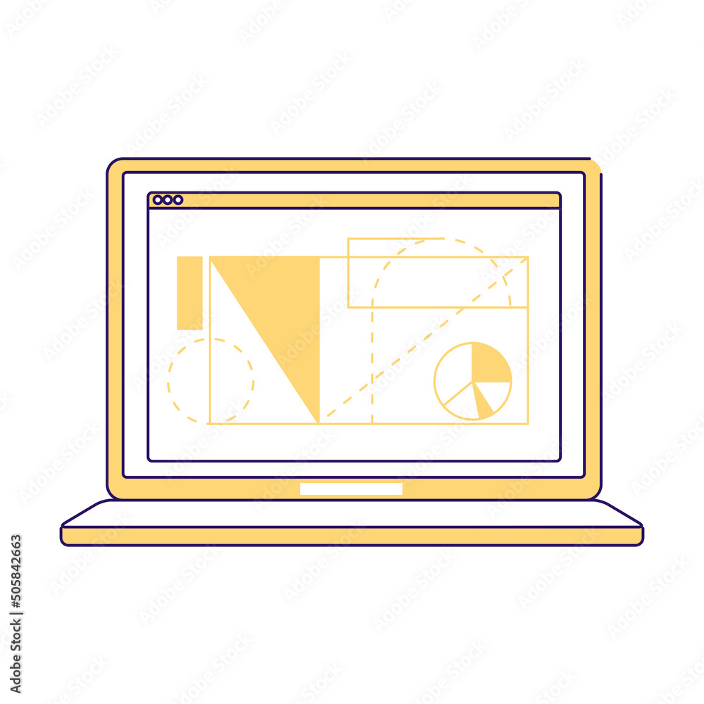 Fototapete Laptop semi flat color vector element. Full sized object on white. Architect project software. Computer program simple cartoon style illustration for web graphic design and animation