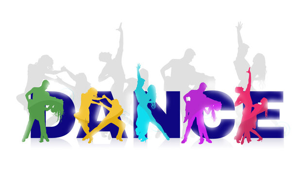 Colorful silhouettes of people dancing on white background. Illustration