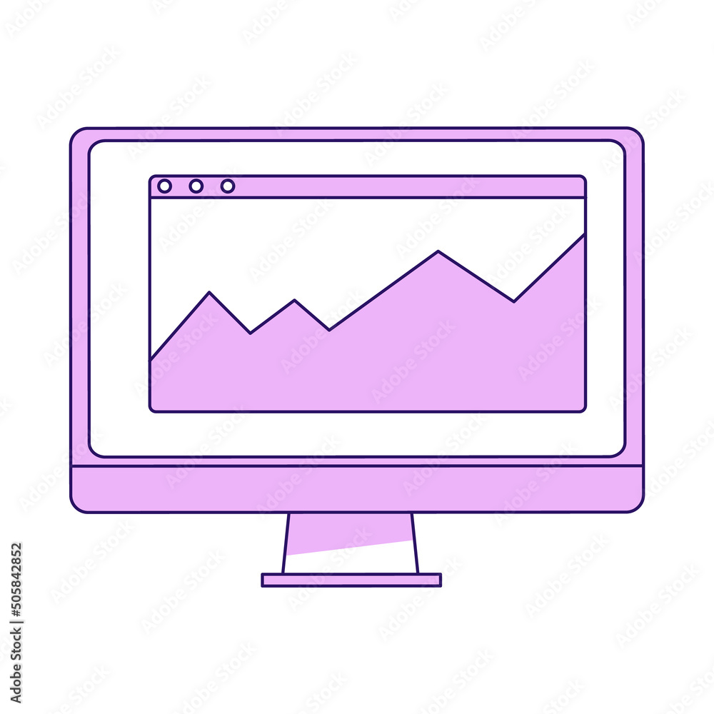 Fototapete Computer desktop semi flat color vector element. Full sized object on white. Device for work. Picture on screen simple cartoon style illustration for web graphic design and animation