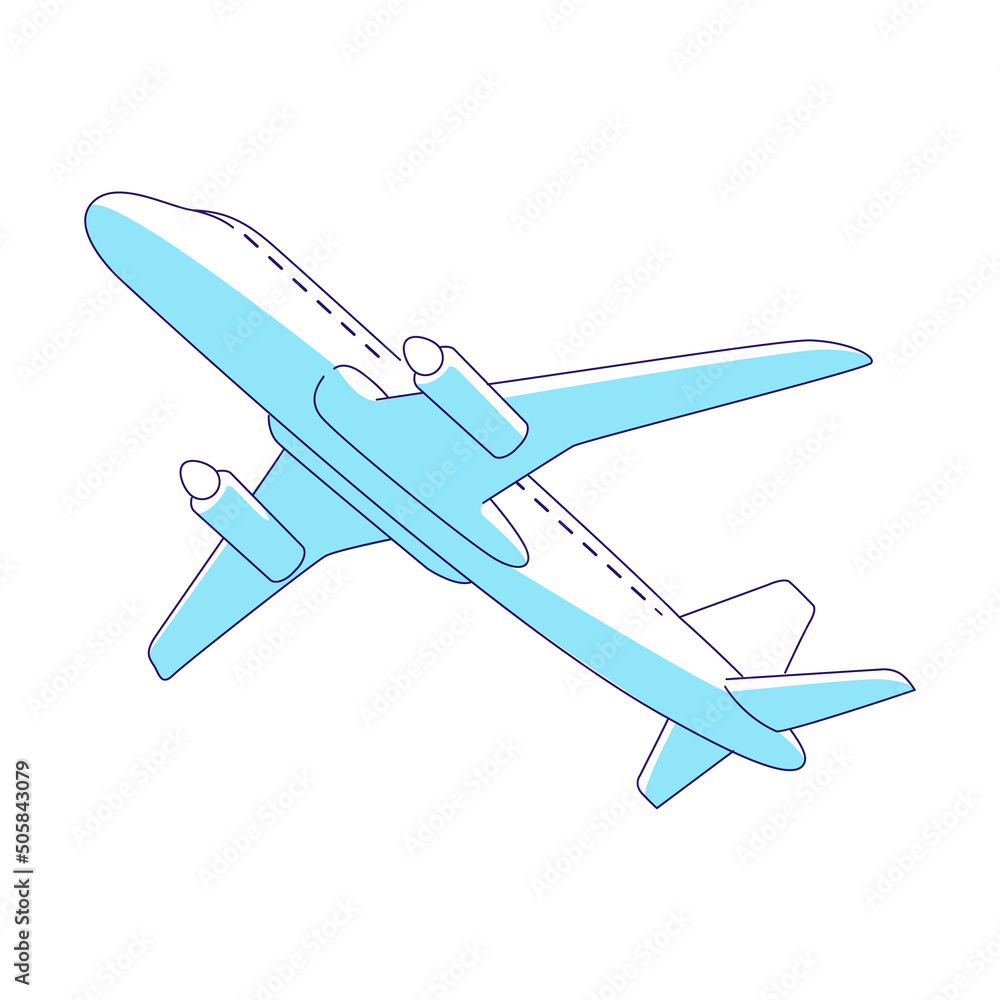 Poster airplane semi flat color vector element. full sized object on white. commercial flights. mode of tra