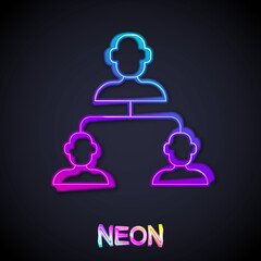 Glowing neon line Business hierarchy organogram chart infographics icon isolated on black background. Corporate organizational structure graphic elements. Vector