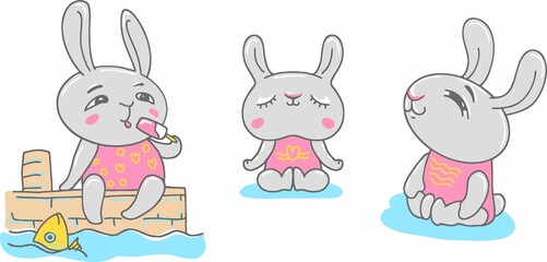 set of images of cute cartoon bunnies.