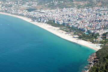 Fototapeta na wymiar Aerial View from drone on beach in Alanya city