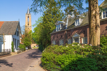 Fototapeta na wymiar Cozy street in the center of the picturesque village of Amerongen in the Netherlands.