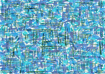 Abstract blue watercolor strokes as background, hand drawn creative artwork