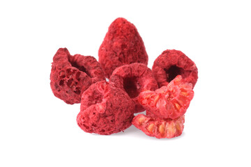 Dried or sublimated raspberries isolated on white