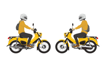 Fototapeta na wymiar 黄色のバイクを運転する男性