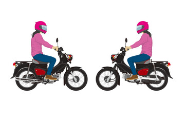 Fototapeta na wymiar 黒いバイクを運転する女性