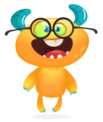 Funny cartoon smiling monster creature. Halloween Illustration of happy alien character. Vector isolated