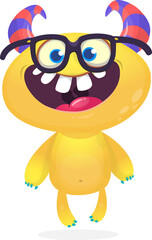 Funny cartoon smiling monster creature. Halloween Illustration of happy alien character. Vector isolated