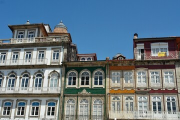 Traditional house facades in Guimaraes, Norte - Portugal 